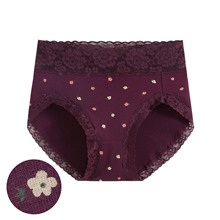 棉質蕾絲小花印花高腰內褲-女