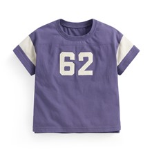 純棉文字寬版拼接T恤-童