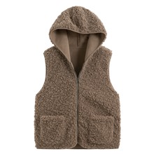仿羊羔絨連帽背心-女