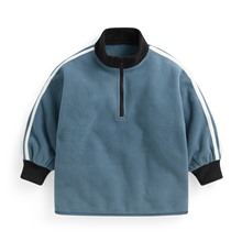 Fleece側邊線條半開襟寬版上衣-童