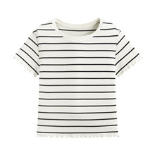 羅紋條紋木耳邊短版T恤-女