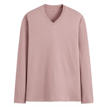 純棉V領長袖T恤-男