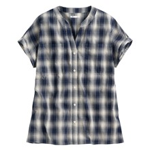 格紋半開襟寬版口袋襯衫-女