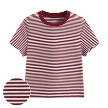 棉質羅紋條紋短版T恤-女