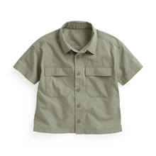 工裝寬版短袖襯衫-童