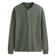 竹節棉亨利領長袖T恤-男