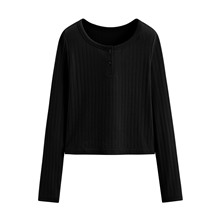 羅紋提花短版長袖T恤-女