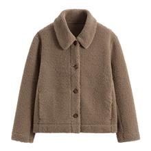 仿羊羔絨翻領外套-女