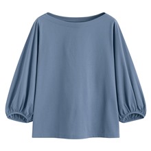 絲光棉寬鬆船領七分袖上衣-女