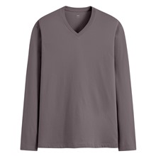 純棉V領長袖T恤-男