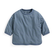 純棉條紋寬版七分袖T恤-童