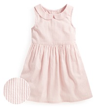 泡泡紗條紋小圓領無袖洋裝-童
