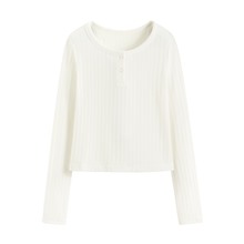 羅紋提花短版長袖T恤-女