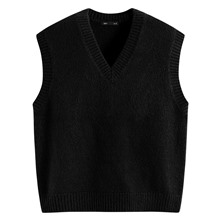 粗針混紡V領針織背心-女