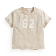 純棉文字寬版拼接T恤-童