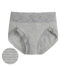 棉質蕾絲條紋高腰內褲-女
