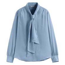 緞面領結長袖襯衫-女