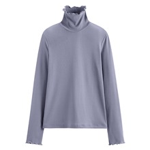 羅紋木耳邊高領長袖T恤-女