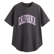 粗紡寬長版文字印花T恤-女