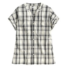 格紋半開襟寬版口袋襯衫-女