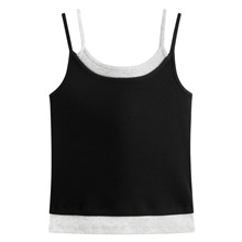 羅紋短版假兩件細肩帶-女