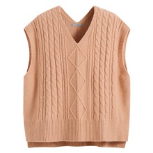 麻花寬版落肩V領針織背心-女