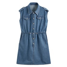 可調式腰圍牛仔短洋裝-女