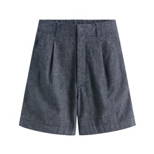 棉麻打褶五分褲-女