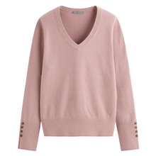 柔軟V領鈕釦毛衣-女