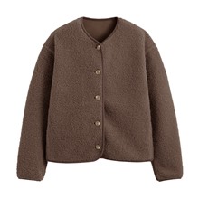 仿羊羔絨開襟外套-女