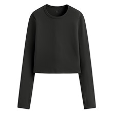 吸排彈力短版長袖T恤-女