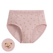 棉質蕾絲小熊印花中腰生理褲-女