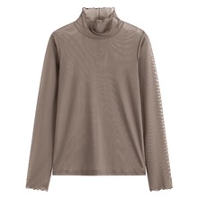 透膚木耳邊高領T恤-女