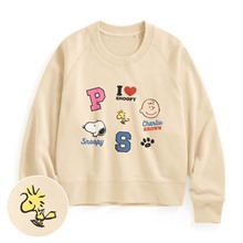 史努比系列毛圈寬短版印花圓領衫-03-女