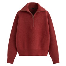 粗針半開襟拉鍊式毛衣-女