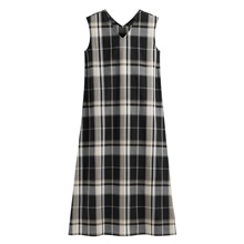 格紋V領寬襬長洋裝-女