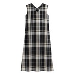 格紋V領寬襬長洋裝-女