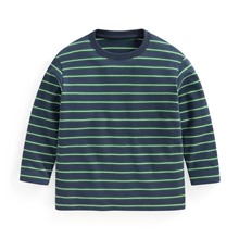 磨毛柔棉條紋圓領長袖T恤-童