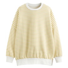 刷毛寬長版條紋圓領衫-女