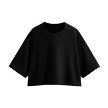 毛圈寬鬆短版五分袖T恤-女