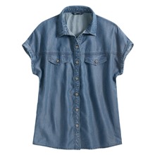 輕薄牛仔短袖襯衫-女