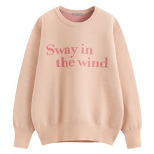 寬版圓領文字毛衣-女