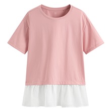 柔滑棉寬鬆雪紡拼接上衣-女