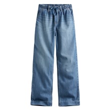 鬆緊直筒落地牛仔褲-女