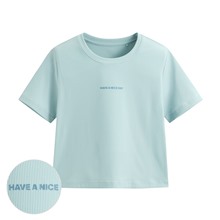 輕涼羅紋文字印花短版上衣-女