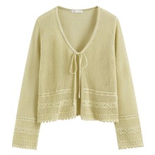 鏤空綁帶開襟外套-女