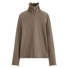 羅紋木耳邊高領長袖T恤-女