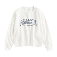 刷毛寬短版印花圓領衫-女