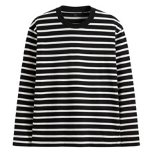 純棉寬版條紋長袖T恤-男