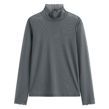 透膚木耳邊高領T恤-女